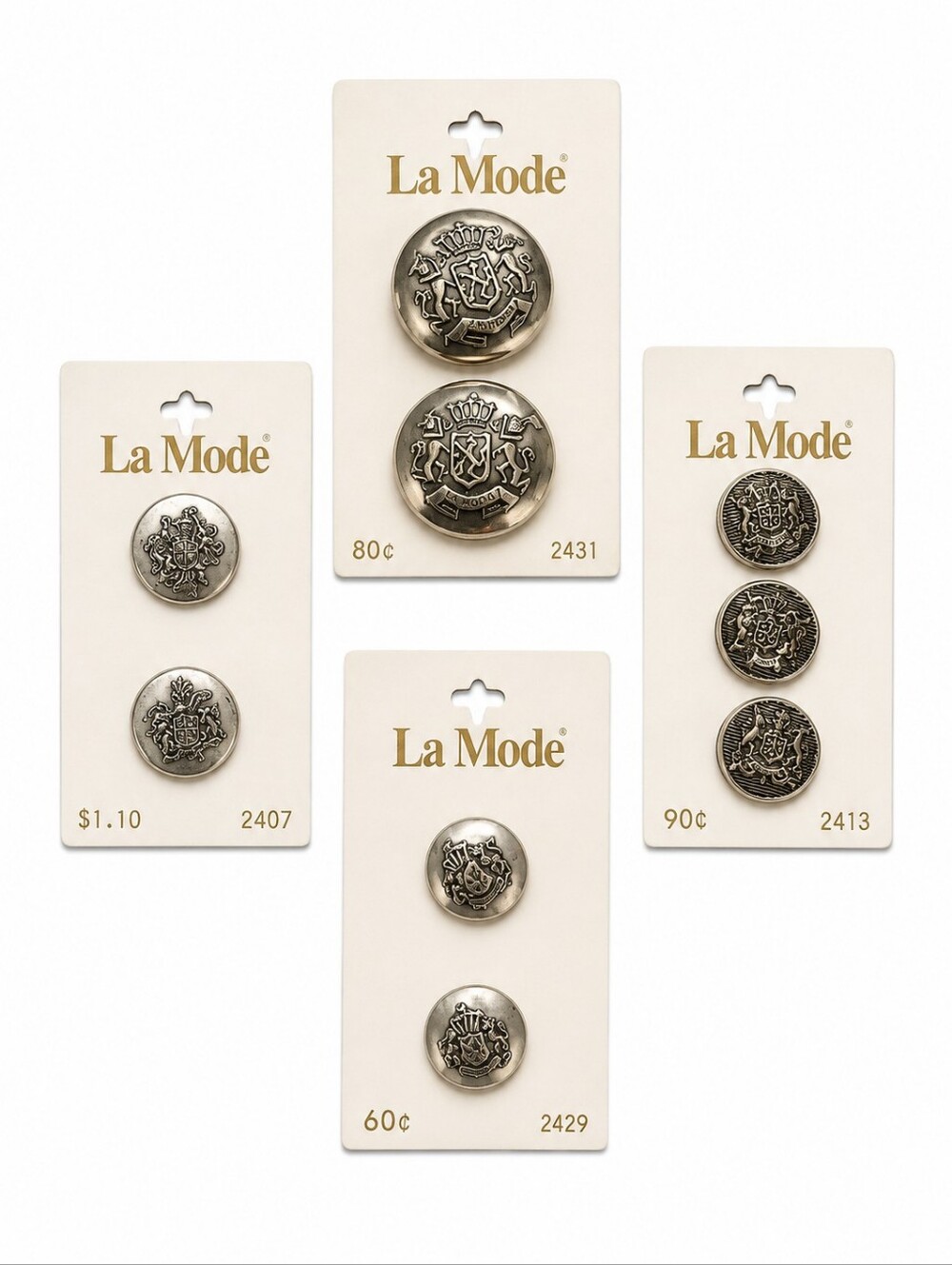VTG LA MODE Silver Crest Coat of Arms Uniform Buttons Made in Japan